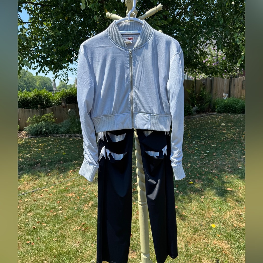 Women's, TAG 1080, Varsity Bomber Jacket & Black & Silver, Slashed Pants. TC